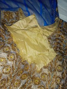 Elegant Blue &amp; Gold Embroidered Anarkali Suit