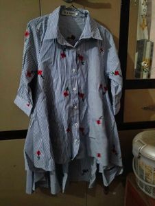 Striped Rose Embroidered Tunic Top