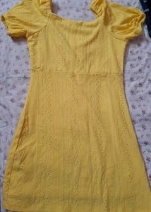 Yellow Mini Embroidered Dress