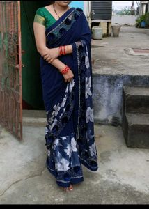 Floral Navy Blue Saree