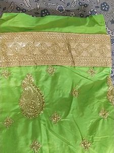 Parrot Green saree With Golden Work