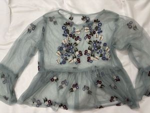 Floral Embroidered Sheer Blouse