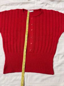 Red Button-Down Knit Top