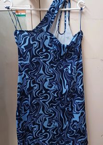 Trippy Techno Blue 1 Shoulder Dress
