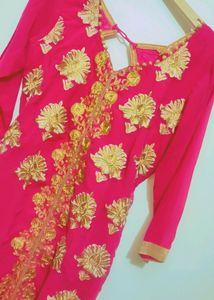 Rani Color Sharara Suit With Dupatta