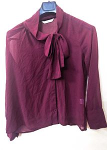 Elegant Burgundy Bow Blouse