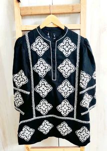 Embroidered Black LongTop Size-38-40