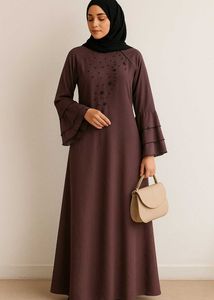 Mauve Embellished Bell Sleeve Abaya