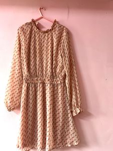 Patterned Long Sleeve Mini Dress