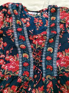 Blue And Red Empire Shape Top For Women