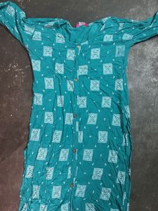 Teal Printed Long Sleeve Dress