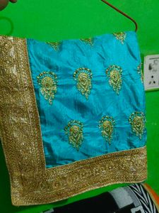 Elegant Teal & Gold Embroidered Saree