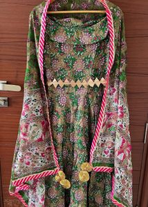 Anarkali Gown With Belt And Dupatta