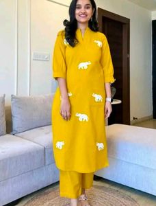 Yellow Elephant Print Kurti Set