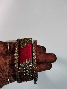 Handcrafted Pink Silk Thread Bangles with Kundan