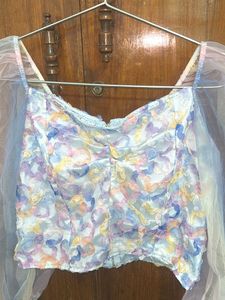 Sheer Sleeve Crop Top