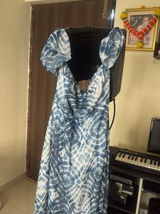 Blue Tie-Dye Off-Shoulder Maxi Dress