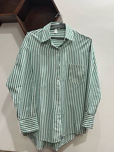 Green Striped Oversized Button-Down