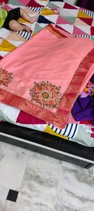 peach saree Without Blouse