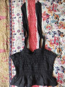 Black smocked fitted crop top