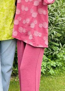 Textured Pink Top & Pants Set