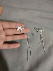 Korean Silver Bow Stone Earrings