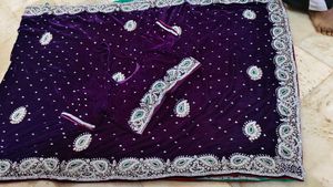 Purple Velvet Embellished saree with blouse 😍