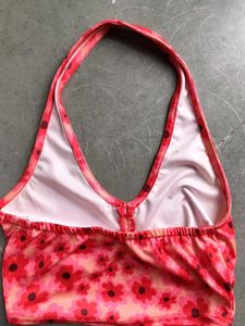 Y2K Floral Halter Crop Top - Pink &amp; Red