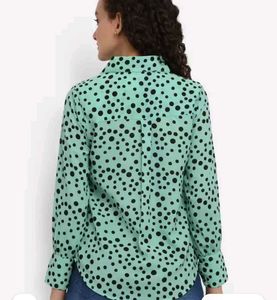 Green Polka Dot Printed Casual Shirt