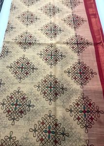 Rangoli Khaki Saree With Maroon Border