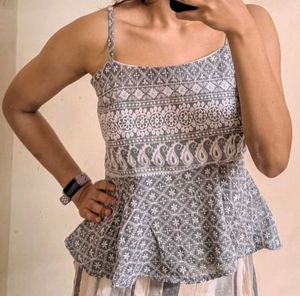 Grey Embroidered Peplum Top