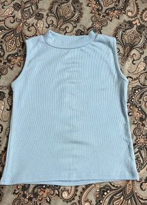 Blue Ribbed Mock Neck Tank