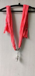 Coral Scarf with Crystal Pendant