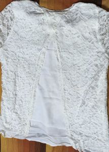 Women White Lace Round Neck Casual Top