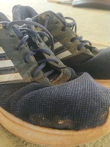 Navy Blue Striped Athletic Shoes