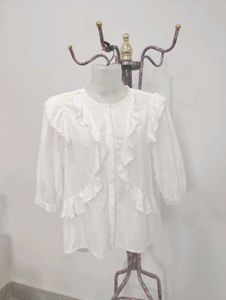 Ruffled White Button down Blouse