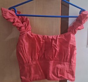 Coral Ruffle Strap Crop Top