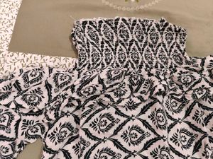 Patterned Black &amp; White Top cold shoulder