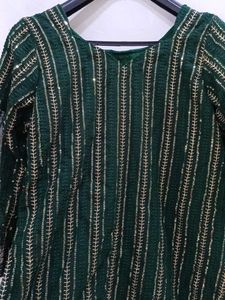 Green &amp; Gold Embellished Kurta Set