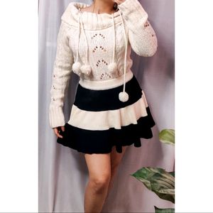 Black and Cream Colour Woolen Skater Skirt