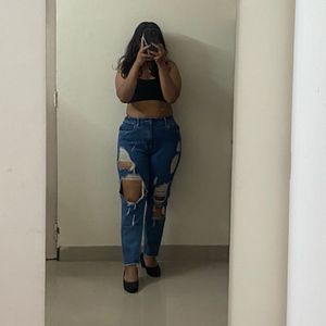 Ribbed Blue Shade Jeans
