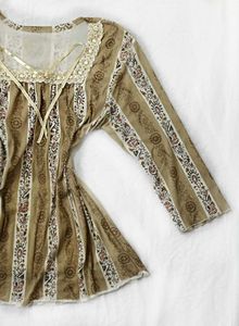 Vintage Boho Floral &amp; Striped Blouse