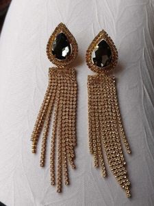 Gold Rhinestone Teardrop Dangle Earrings
