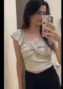 Cream Twist Front Crop Top