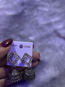 Jhumka Earrings with Diamond Studs