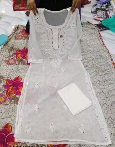 Elegant White Embroidered Kurti Set