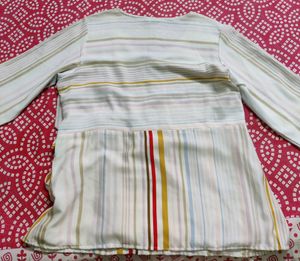 AND V Neck White &amp; Multicolour Wrap Top