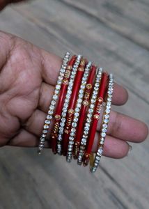 Sparkling Red &amp; Crystal Bangles