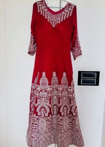 Red Embroidery Anarkali Kurta