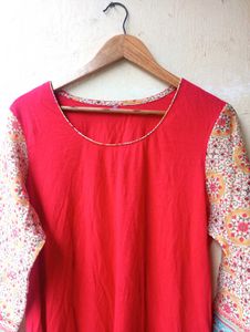 Red Sleeves Printed Kurta (Women)